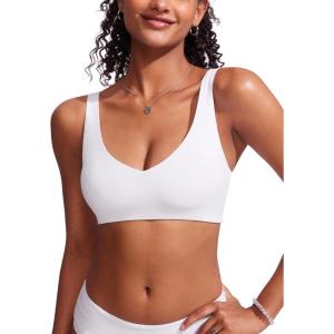 imageCRZ YOGA Womens V Neck Bikini Tops Bathing Suit V Back Wide Straps Swim Bra Padded SwimsuitWhite