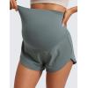 imageCRZ YOGA Women 2 in 1 Maternity Workout Shorts Over Belly 3 Split Soft Athletic Running Casual Pregnancy with PocketsGrey Sage