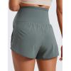 imageCRZ YOGA Women 2 in 1 Maternity Workout Shorts Over Belly 3 Split Soft Athletic Running Casual Pregnancy with PocketsGrey Sage