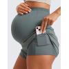 imageCRZ YOGA Women 2 in 1 Maternity Workout Shorts Over Belly 3 Split Soft Athletic Running Casual Pregnancy with PocketsGrey Sage
