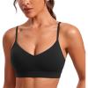 imageCRZ YOGA Butterluxe VNeck Sports Bras for Women  Adjustable Thin Straps Padded Yoga Top Basic Wireless CamisoleBlack