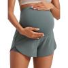 imageCRZ YOGA Women 2 in 1 Maternity Workout Shorts Over Belly 3 Split Soft Athletic Running Casual Pregnancy with PocketsGrey Sage