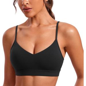 imageCRZ YOGA Butterluxe VNeck Sports Bras for Women  Adjustable Thin Straps Padded Yoga Top Basic Wireless CamisoleBlack