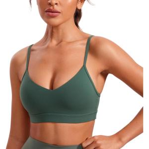 imageCRZ YOGA Butterluxe VNeck Sports Bras for Women  Adjustable Thin Straps Padded Yoga Top Basic Wireless CamisoleDark Forest Green