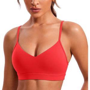 imageCRZ YOGA Butterluxe VNeck Sports Bras for Women  Adjustable Thin Straps Padded Yoga Top Basic Wireless CamisoleDeep Red