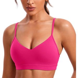 imageCRZ YOGA Butterluxe VNeck Sports Bras for Women  Adjustable Thin Straps Padded Yoga Top Basic Wireless CamisoleGranita Pink