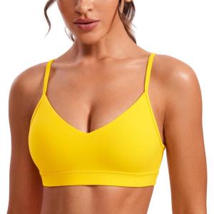 imageCRZ YOGA Butterluxe VNeck Sports Bras for Women  Adjustable Thin Straps Padded Yoga Top Basic Wireless CamisoleHigh Visibility Yellow