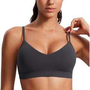 imageCRZ YOGA Butterluxe VNeck Sports Bras for Women  Adjustable Thin Straps Padded Yoga Top Basic Wireless CamisoleMysterious Grey