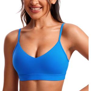 imageCRZ YOGA Butterluxe VNeck Sports Bras for Women  Adjustable Thin Straps Padded Yoga Top Basic Wireless CamisoleSparkle Blue