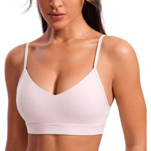 imageCRZ YOGA Butterluxe VNeck Sports Bras for Women  Adjustable Thin Straps Padded Yoga Top Basic Wireless CamisoleStrawberry Pink
