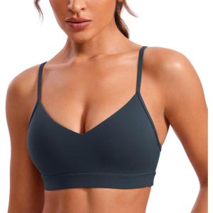 imageCRZ YOGA Butterluxe VNeck Sports Bras for Women  Adjustable Thin Straps Padded Yoga Top Basic Wireless CamisoleTrue Navy