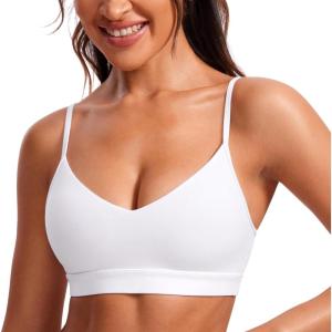 imageCRZ YOGA Butterluxe VNeck Sports Bras for Women  Adjustable Thin Straps Padded Yoga Top Basic Wireless CamisoleWhite
