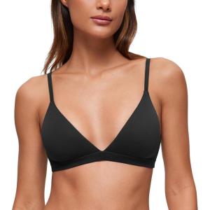 imageCRZ YOGA Softhold Womens Double Lined Triangle Bralette  Adjustable Straps Unlined Wireless Cami Plunge TShirt Everyday BraBlack
