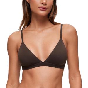 imageCRZ YOGA Softhold Womens Double Lined Triangle Bralette  Adjustable Straps Unlined Wireless Cami Plunge TShirt Everyday BraHot Fudge Brown