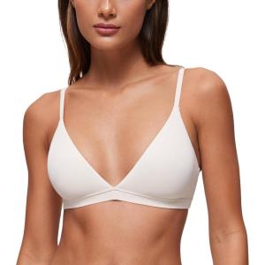 imageCRZ YOGA Softhold Womens Double Lined Triangle Bralette  Adjustable Straps Unlined Wireless Cami Plunge TShirt Everyday BraMilky White