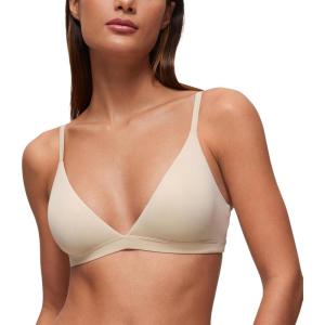 imageCRZ YOGA Softhold Womens Double Lined Triangle Bralette  Adjustable Straps Unlined Wireless Cami Plunge TShirt Everyday BraMojave Tan 2