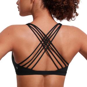 imageCRZ YOGA Strappy Sports Bras for Women  Criss Cross Back Wireless Padded Yoga Workout Cami TopBlack