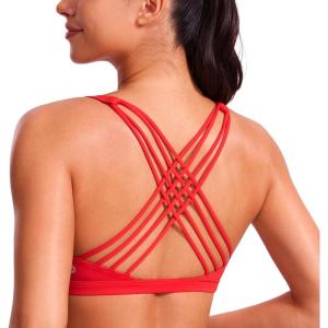 imageCRZ YOGA Strappy Sports Bras for Women  Criss Cross Back Wireless Padded Yoga Workout Cami TopDeep Red