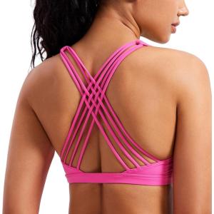 imageCRZ YOGA Strappy Sports Bras for Women  Criss Cross Back Wireless Padded Yoga Workout Cami TopHibiscus Purple