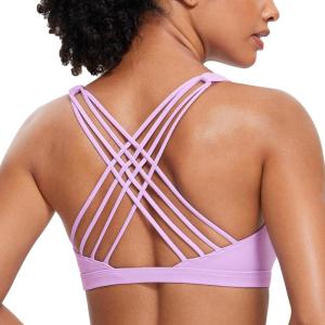 imageCRZ YOGA Strappy Sports Bras for Women  Criss Cross Back Wireless Padded Yoga Workout Cami TopLilac