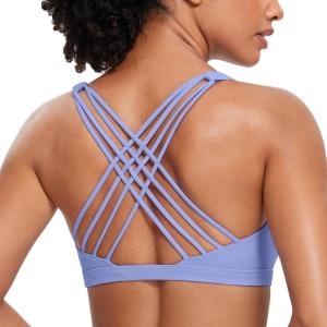 imageCRZ YOGA Strappy Sports Bras for Women  Criss Cross Back Wireless Padded Yoga Workout Cami TopPeriwinkle Purple