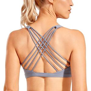 imageCRZ YOGA Strappy Sports Bras for Women  Criss Cross Back Wireless Padded Yoga Workout Cami TopSleet