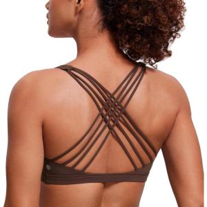 imageCRZ YOGA Strappy Sports Bras for Women  Criss Cross Back Wireless Padded Yoga Workout Cami TopTaupe
