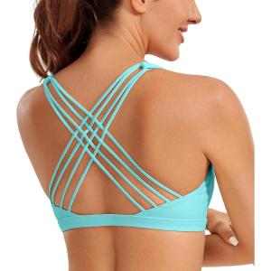 imageCRZ YOGA Strappy Sports Bras for Women  Criss Cross Back Wireless Padded Yoga Workout Cami TopTurquoise