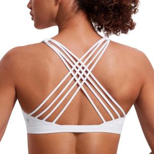 imageCRZ YOGA Strappy Sports Bras for Women  Criss Cross Back Wireless Padded Yoga Workout Cami TopWhite