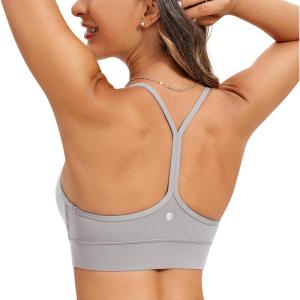 imageCRZ YOGA Butterluxe Womens YBack Racerback Sports Bra  Spaghetti Straps Wireless Scoop Neck Athletic Padded Yoga TopsGull Gray