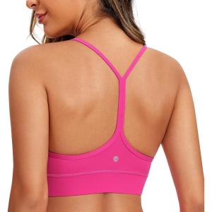 imageCRZ YOGA Butterluxe Womens YBack Racerback Sports Bra  Spaghetti Straps Wireless Scoop Neck Athletic Padded Yoga TopsHibiscus Purple