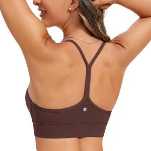 imageCRZ YOGA Butterluxe Womens YBack Racerback Sports Bra  Spaghetti Straps Wireless Scoop Neck Athletic Padded Yoga TopsTaupe