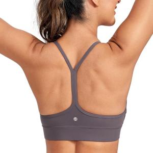 imageCRZ YOGA Butterluxe Womens YBack Racerback Sports Bra  Spaghetti Straps Wireless Scoop Neck Athletic Padded Yoga TopsTornado Grey