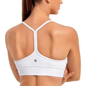 imageCRZ YOGA Butterluxe Womens YBack Racerback Sports Bra  Spaghetti Straps Wireless Scoop Neck Athletic Padded Yoga TopsWhite