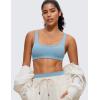 imageCRZ YOGA Butterluxe Mini Bra for Women  Scoop Neck Low Impact Wireless Sports Yoga Padded Workout CamiPure Blue