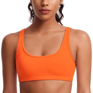 imageCRZ YOGA Butterluxe Mini Bra for Women  Scoop Neck Low Impact Wireless Sports Yoga Padded Workout CamiNeon Orange