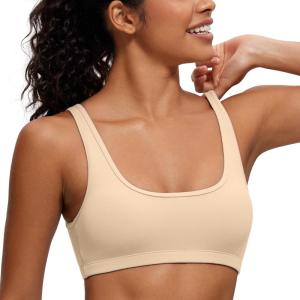 imageCRZ YOGA Butterluxe Mini Bra for Women  Scoop Neck Low Impact Wireless Sports Yoga Padded Workout CamiTan Milkshake
