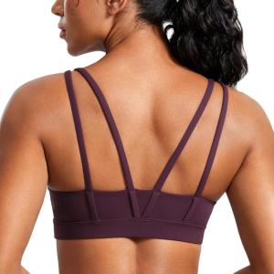 imageCRZ YOGA Butterluxe V Neck Sports Bras for Women  Molded Cup Workout Top Double Spaghetti Straps Wireless Yoga ClothesDeep Purple