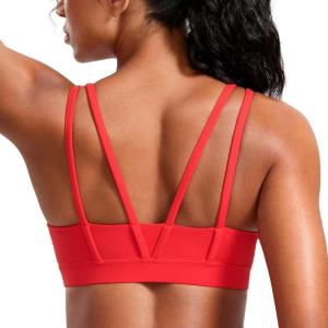 imageCRZ YOGA Butterluxe V Neck Sports Bras for Women  Molded Cup Workout Top Double Spaghetti Straps Wireless Yoga ClothesDeep Red