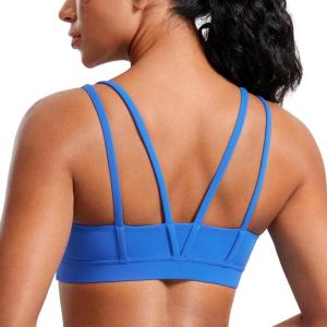 imageCRZ YOGA Butterluxe V Neck Sports Bras for Women  Molded Cup Workout Top Double Spaghetti Straps Wireless Yoga ClothesSparkle Blue