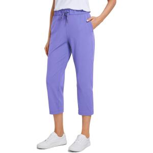 imageCRZ YOGA 4Way Stretch Golf Capri for Women 23quot Casual Yoga Dress Work Pants with Pockets Workout Athletic TravelDark Lavender Purple