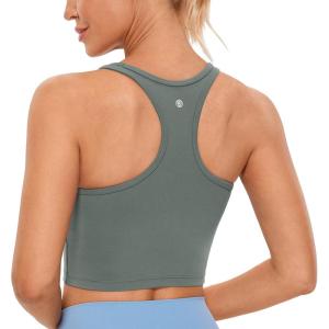 imageCRZ YOGA Butterluxe Womens YBack Racerback Longline Sports Bra  Padded Scoop Neck Workout Crop Tank Top with Built in PadsGrey Sage