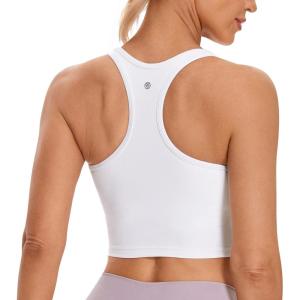 imageCRZ YOGA Butterluxe Womens YBack Racerback Longline Sports Bra  Padded Scoop Neck Workout Crop Tank Top with Built in PadsWhite