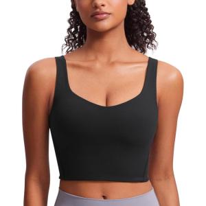 imageCRZ YOGA Butterluxe Molded Cup Longline Sports Bras for Women  V Neck Yoga Workout Crop Tank Top with Built in PadsBlack