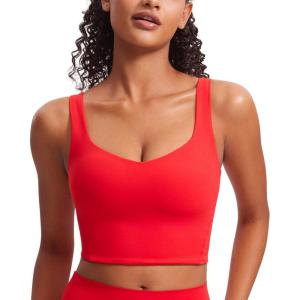 imageCRZ YOGA Butterluxe Molded Cup Longline Sports Bras for Women  V Neck Yoga Workout Crop Tank Top with Built in PadsDeep Red