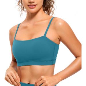 imageCRZ YOGA Butterluxe Womens Adjustable Spaghetti Thin Strap Sports Bra  Padded Wireless Square Neck Workout Yoga ClothesBorealis Green