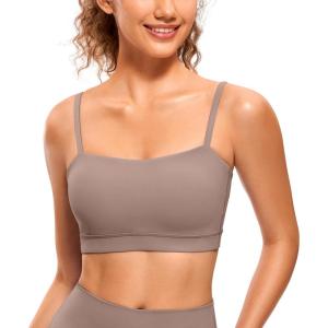 imageCRZ YOGA Butterluxe Womens Adjustable Spaghetti Thin Strap Sports Bra  Padded Wireless Square Neck Workout Yoga ClothesBrown Purple