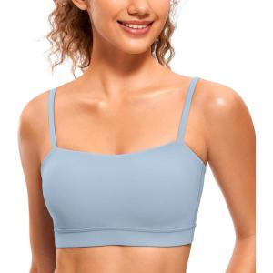 imageCRZ YOGA Butterluxe Womens Adjustable Spaghetti Thin Strap Sports Bra  Padded Wireless Square Neck Workout Yoga ClothesCambric Blue
