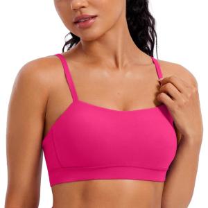 imageCRZ YOGA Butterluxe Womens Adjustable Spaghetti Thin Strap Sports Bra  Padded Wireless Square Neck Workout Yoga ClothesGranita Pink