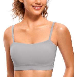 imageCRZ YOGA Butterluxe Womens Adjustable Spaghetti Thin Strap Sports Bra  Padded Wireless Square Neck Workout Yoga ClothesGull Gray